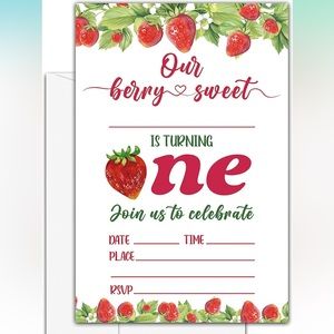 🌺 3/$15 Set of 20 Strawberry 1st Birthday Invitations